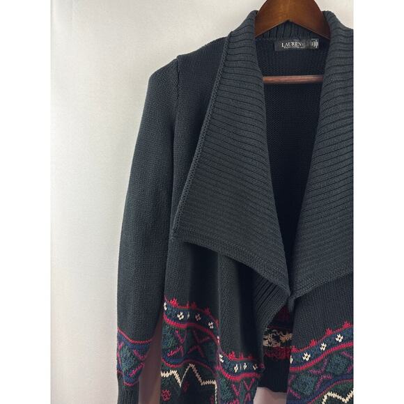 Women’s Black Label Ralph Lauren Petite Small Black Argyle Cardigan - Picture 2 of 5